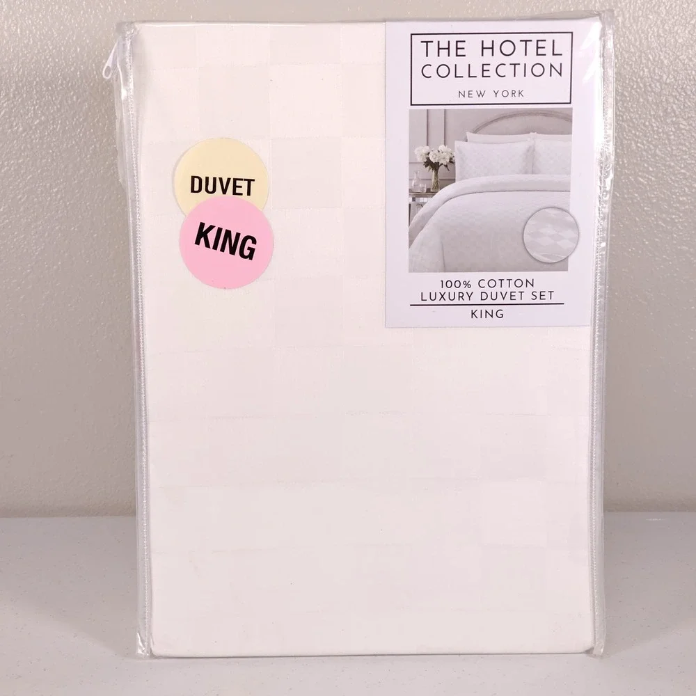 The Hotel Collection King Duvet Cover Set White Block Check New York Luxury